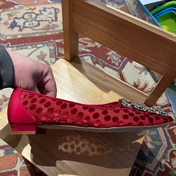 Manolo Blahnik Red Flat Hingisi size 36.5
